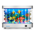 Fish tank with colorful fish and underwater plants on a white background