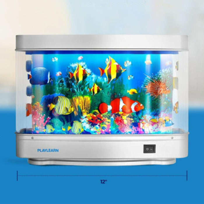 Fish tank with colorful fish and plants on a blue background