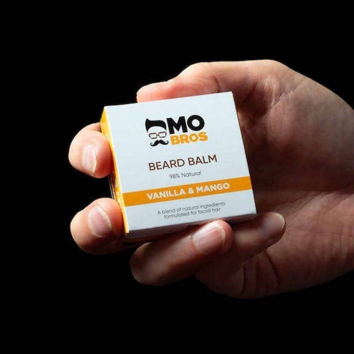Mo Bros Vanilla & Mango Beard Balm 25ml held in hand