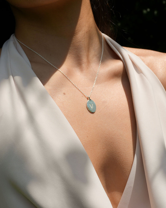 Moonlit Letters Oval Necklace