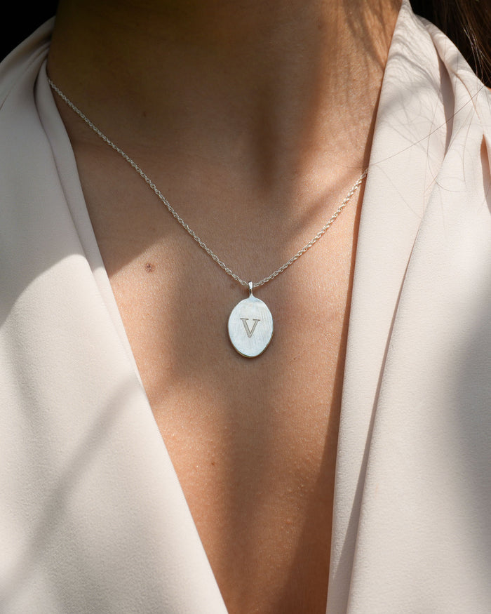 Moonlit Letters Oval Necklace