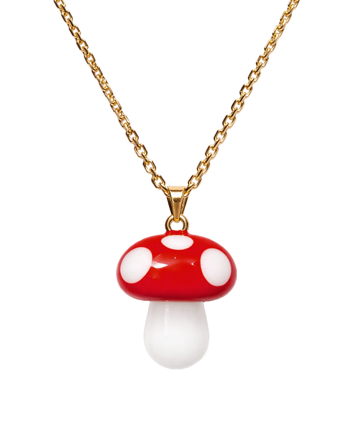 gold necklace with mushroom charm