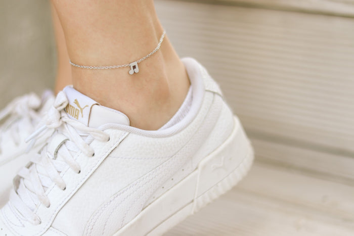 Music note anklet, waterproof silver chain ankle bracelet, personalised jewelry