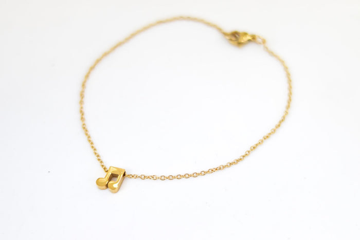 Music note bracelet, gold tone chain bracelet, tiny music note charm bracelet, festival jewelry