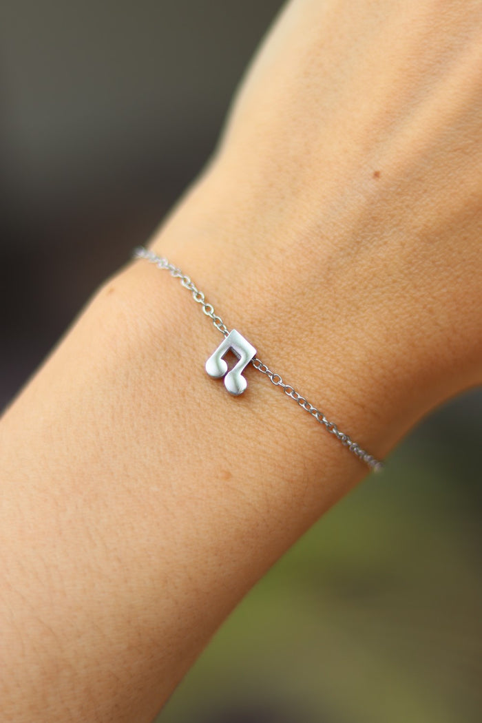 Music note bracelet, waterproof silver chain bracelet, small music note charm bracelet, gift for her