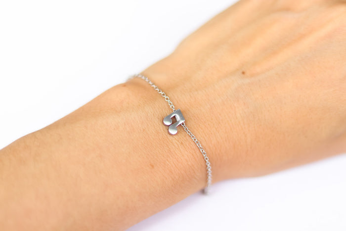 Music note bracelet, waterproof silver chain bracelet, small music note charm bracelet, gift for her