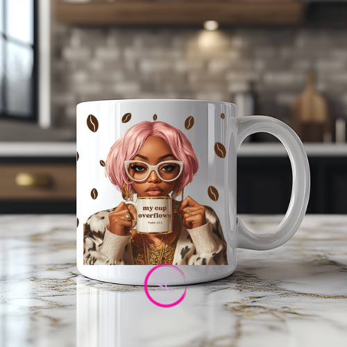My Cup Overflows – Psalm 23:5 Ceramic Mug with UV DTF Wrap