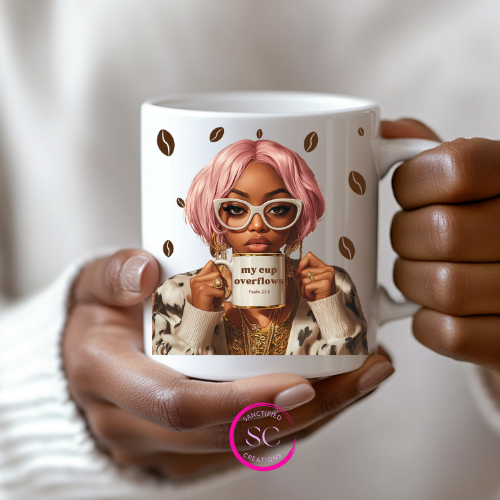 My Cup Overflows – Psalm 23:5 Ceramic Mug with UV DTF Wrap
