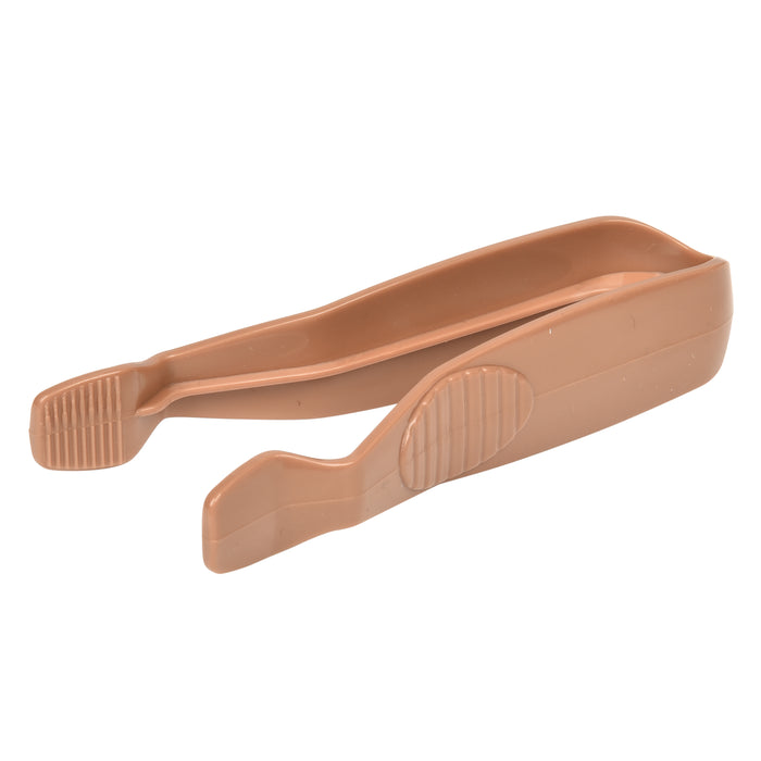 Pair of brown tweezers on a white background