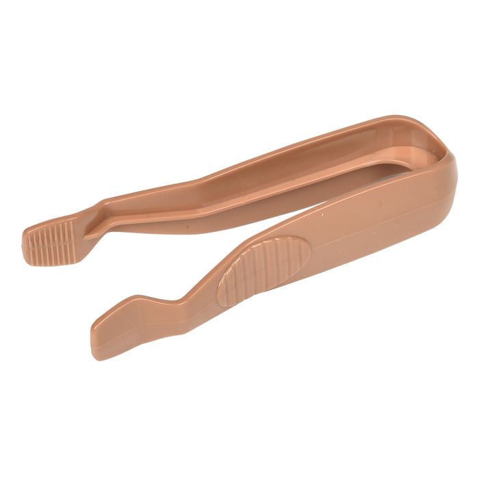 Copper-colored tweezers on a white background