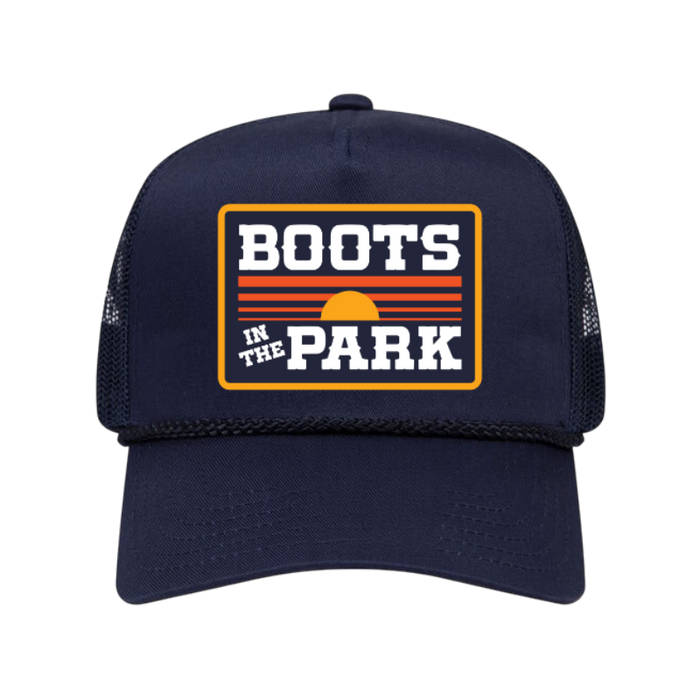 Navy Sunset Patch Trucker Rope Hat