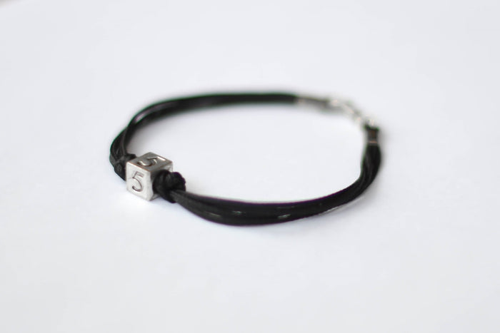 Number bracelet for men, black cord, personalised jewelry - shani-adi-jewerly