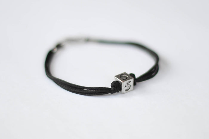 Number bracelet for men, black cord, personalised jewelry - shani-adi-jewerly