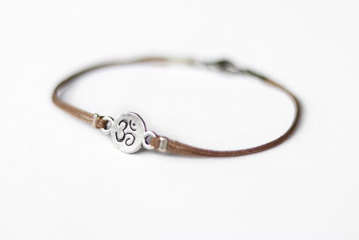 Om bracelet for women, personalised gift for her, brown yoga bracelet, adjustable