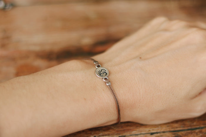 Om bracelet for women, personalised gift for her, brown yoga bracelet, adjustable