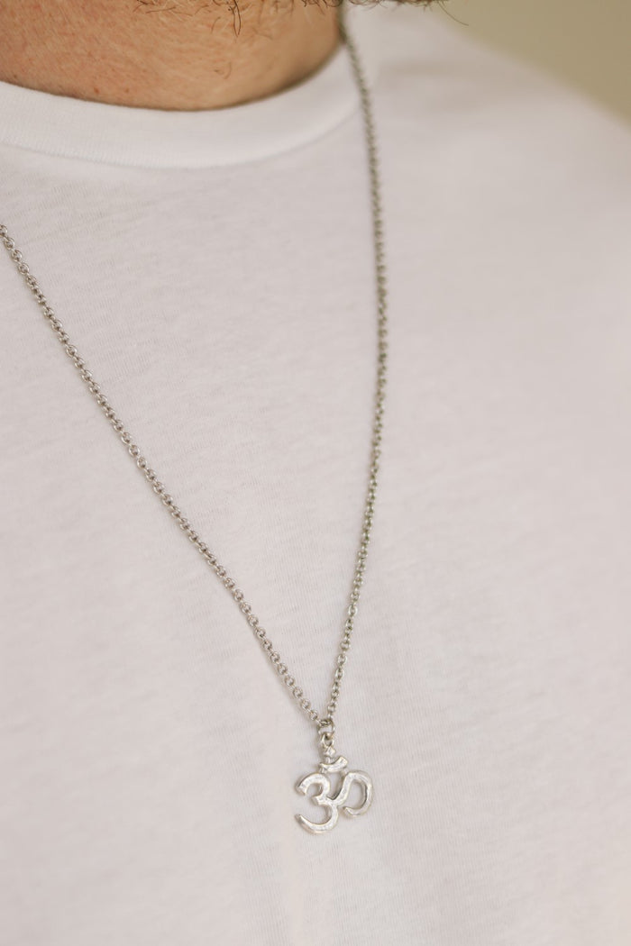Om necklace for men, silver Yoga necklace for him