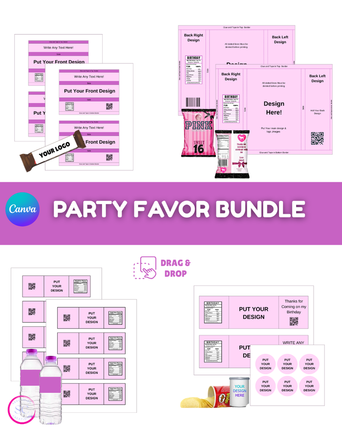 Party Favor Bundle – 10 Editable Templates + 20 Realistic Mockups
