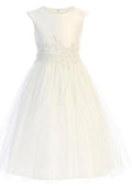 PEARL NECK FRORAL PEARL DETAIL WAIST PATCH WITH SATIN AND CRYSTAL TULLE