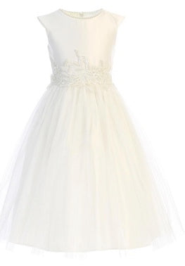 PEARL NECK FRORAL PEARL DETAIL WAIST PATCH WITH SATIN AND CRYSTAL TULLE