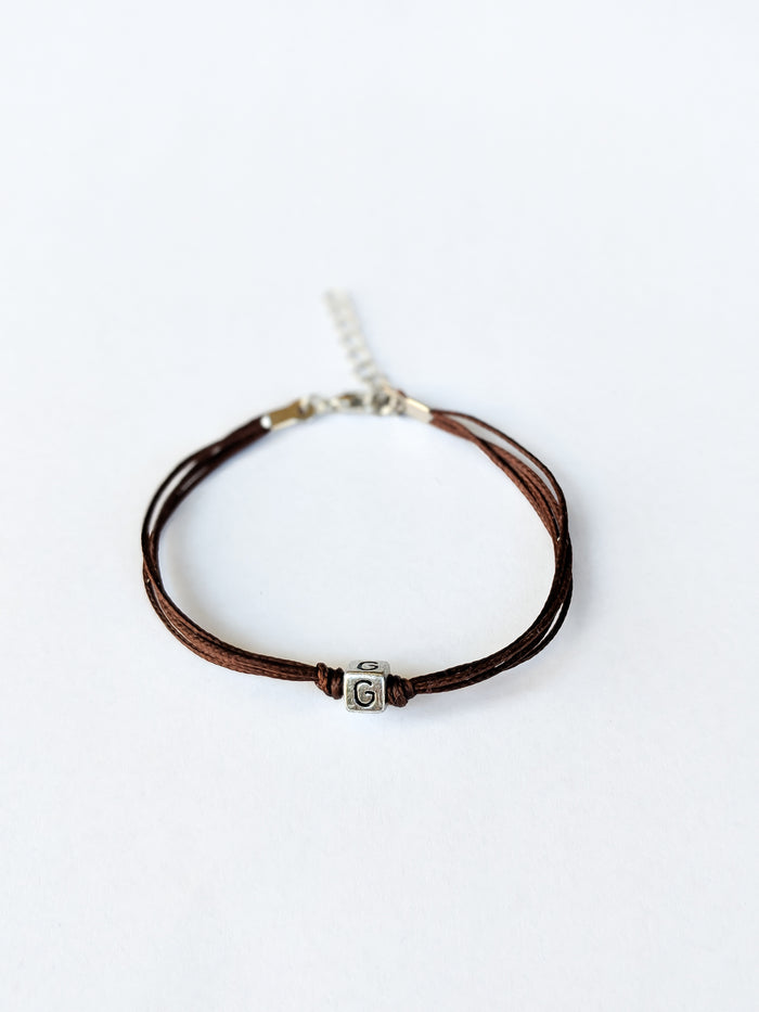 Personalised initial charm bracelet for women, brown cord - shani-adi-jewerly
