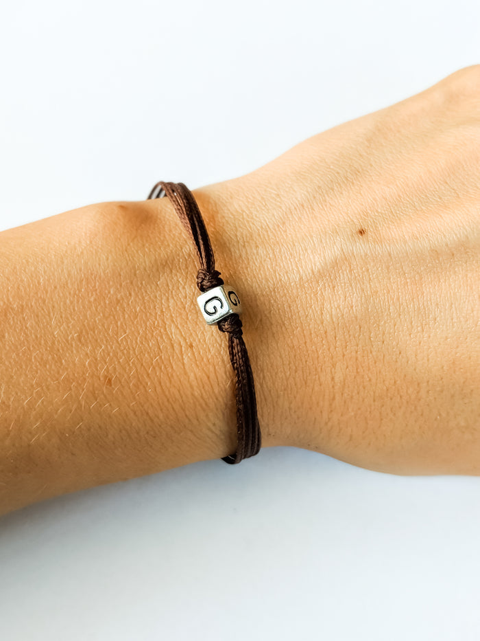 Personalised initial charm bracelet for women, brown cord - shani-adi-jewerly
