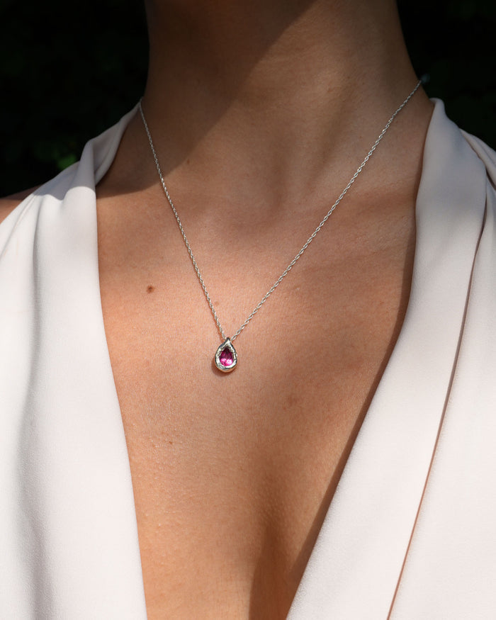 Pink Topaz Teardrop Necklace