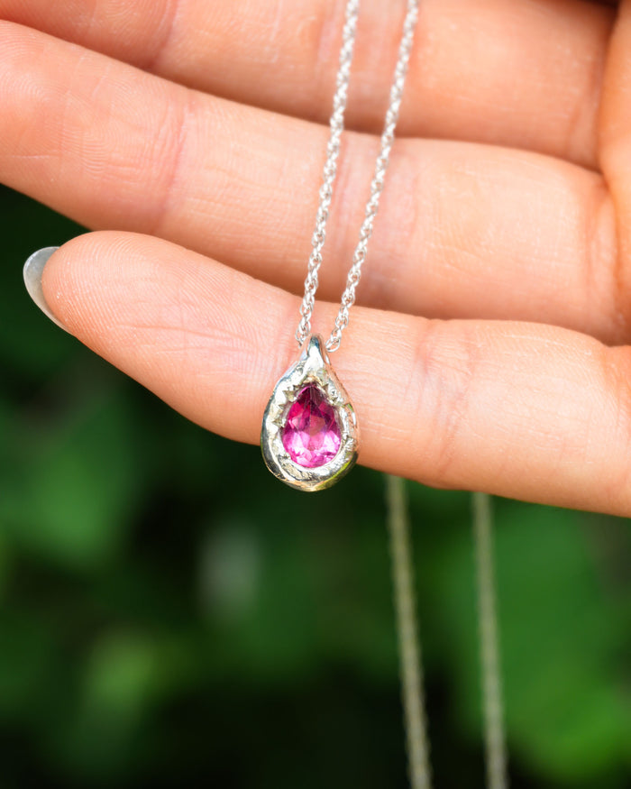 Pink Topaz Teardrop Necklace
