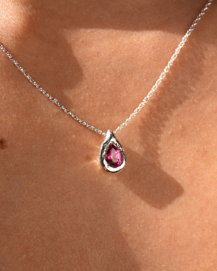 Pink Topaz Teardrop Necklace