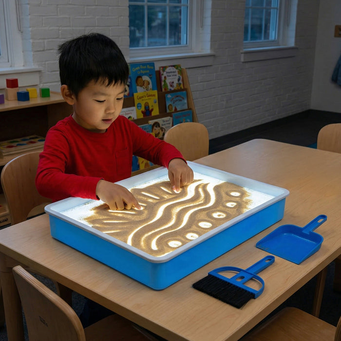 Portable Light Up Sand Table | Illuminated Sensory Play Tray with Included Sand, Tools & USB Charger