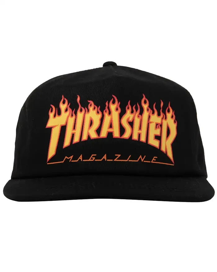 Printed Flame Snapback Hat - Black