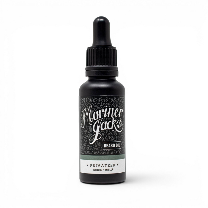 Privateer beard oil 30ml bottle on white background