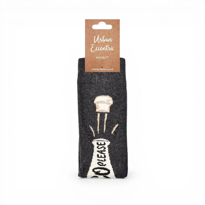 prosecco themed novelty socks with retail packaging