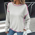 Pullover Round Neck Contrast Color Loose Sweater Women