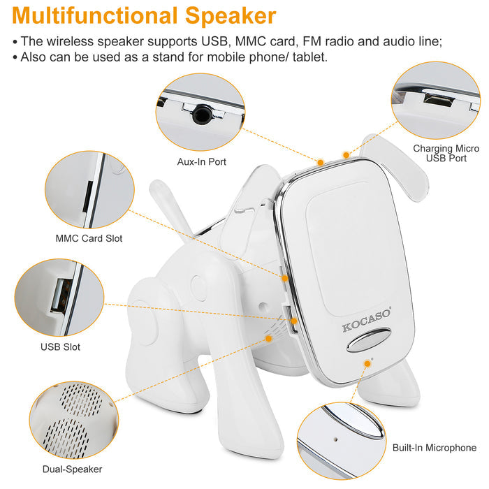 Puppy Dog Wireless Speaker Portable Mini Music Player Stereo Cute Animal Speaker With Built-In Mic FM Radio Stereo Bass MMC Card Slot USB Port For Cellphone Tablet