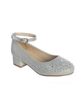 RHINESTONE WITH METALLIC GIRLS BLOCK HEELS