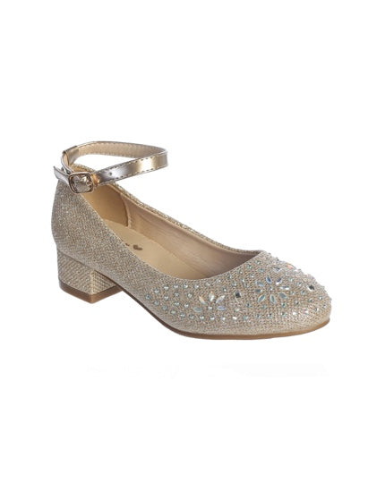 RHINESTONE WITH METALLIC GIRLS BLOCK HEELS