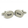 Rhodium plated Best Man oval cufflinks with brushed silver tone finish
