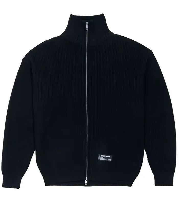 Rib Knit Fullzip Sweatshirt - Black