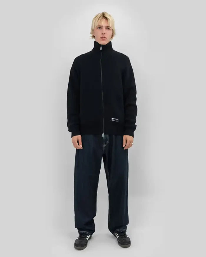 Rib Knit Fullzip Sweatshirt - Black