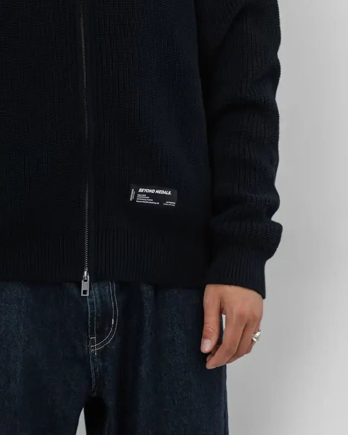 Rib Knit Fullzip Sweatshirt - Black