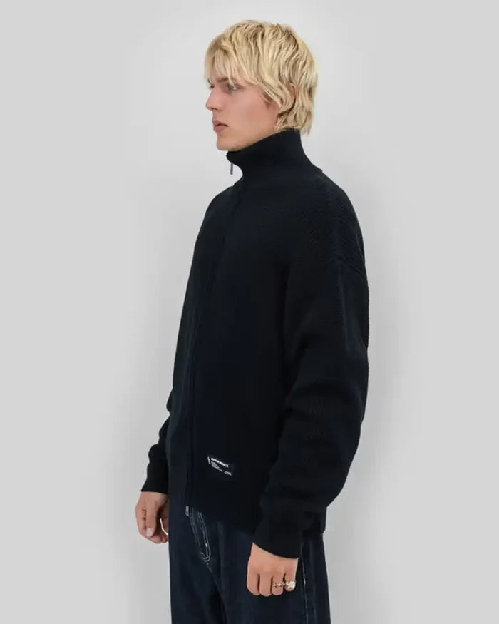 Rib Knit Fullzip Sweatshirt - Black