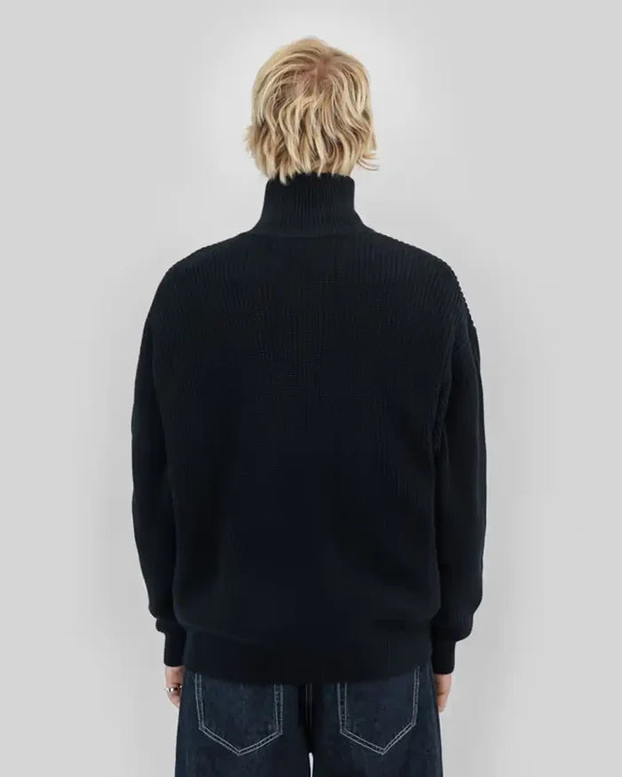 Rib Knit Fullzip Sweatshirt - Black