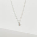 The Sardinia Necklace Silver by LLUME Jewelry is shown on a plain white background. Its delicate sterling silver chain and small round opal pendant are highlighted by soft shadows for an elegant, minimal look.