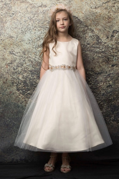 SATIN AND TULLE DRESS WITH SPARKLY RHINESTONE BELT WITH SATIN SASH-L