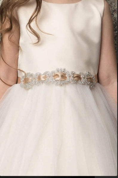 SATIN AND TULLE DRESS WITH SPARKLY RHINESTONE BELT WITH SATIN SASH-L