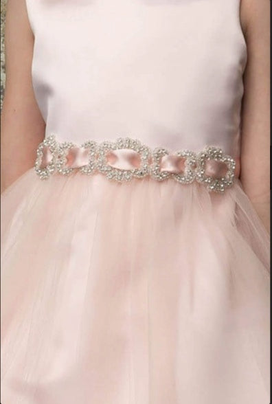 SATIN AND TULLE DRESS WITH SPARKLY RHINESTONE BELT WITH SATIN SASH-L