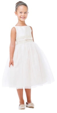 SATIN WITH TULLE AND SEQUIN DETAIL METALLIC LACE WAIST TRIM