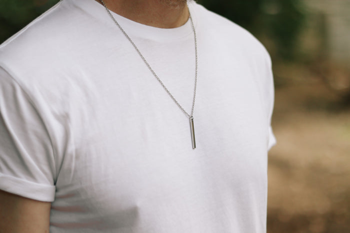 Silver bar necklace for men chain necklace waterproof gift for him
