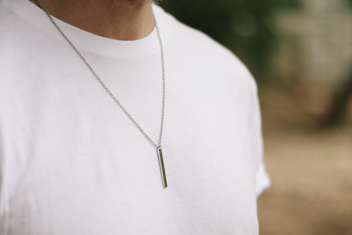 Silver bar necklace for men chain necklace waterproof gift for him