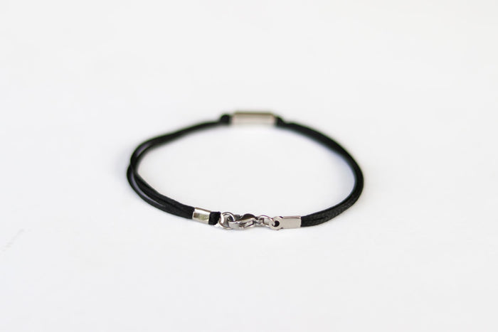 Silver bead bracelet for men, black cord, geometric jewelry - shani-adi-jewerly